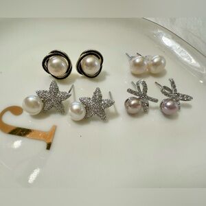#4 Freshwater Pearl and Silver Earring Set of 4